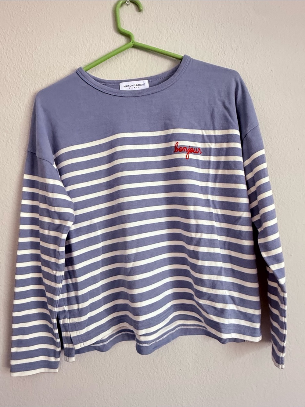 Maison Labiche Paris โBonjourโ Montpar Sailor Long Sleeve Striped Shirt Sweater